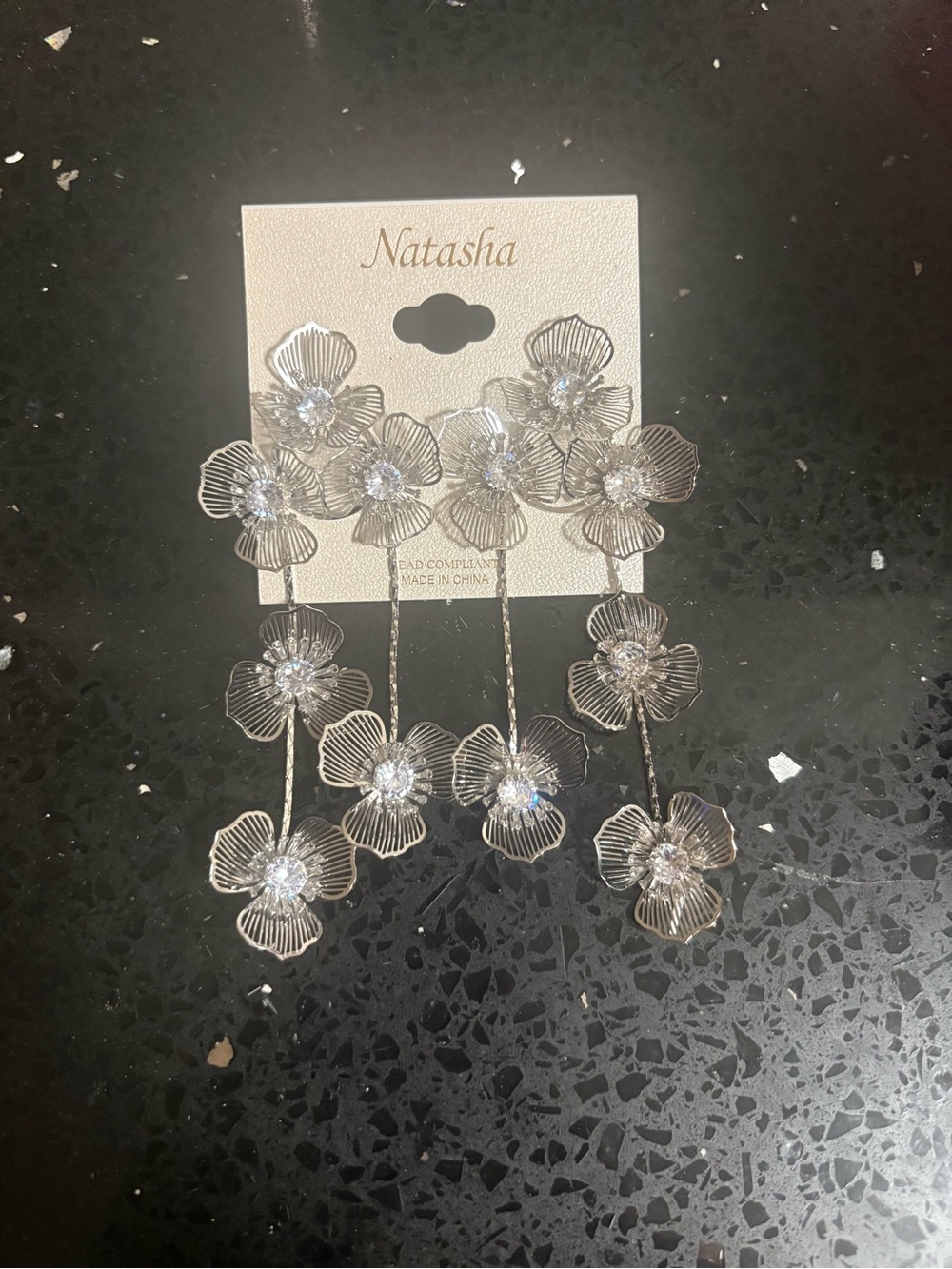 NEW Natasha silver floral earrings